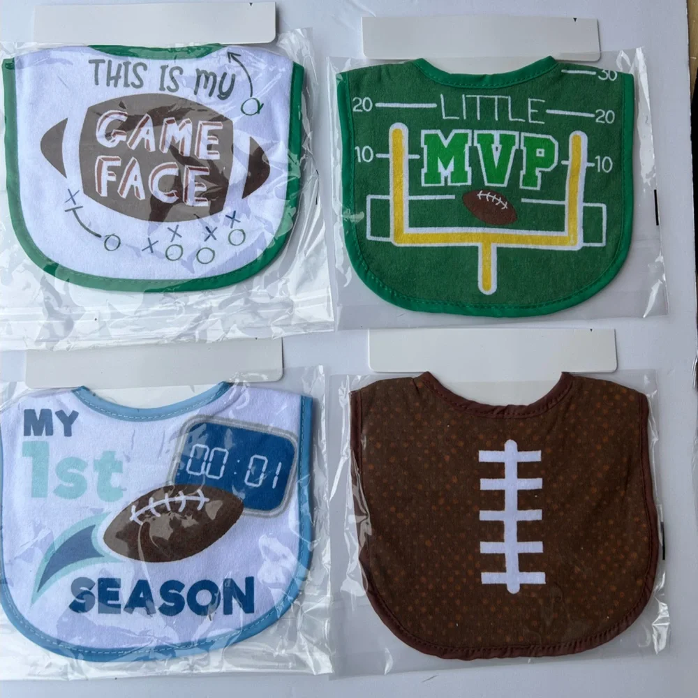 4-football inspired baby bibs, 60% cotton & 40% polyester,